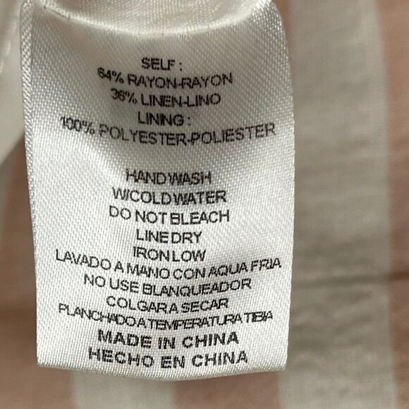 & Merci Striped Faux Wrap Mini Dress Women's Medium Ivory Linen Blend Spring Zip - Picture 9 of 11